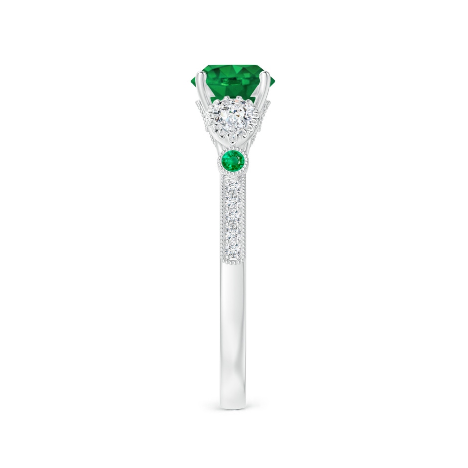 6mm AAA Aeon Vintage Style Emerald and Diamond Three Stone Engagement Ring with Milgrain in White Gold side-2