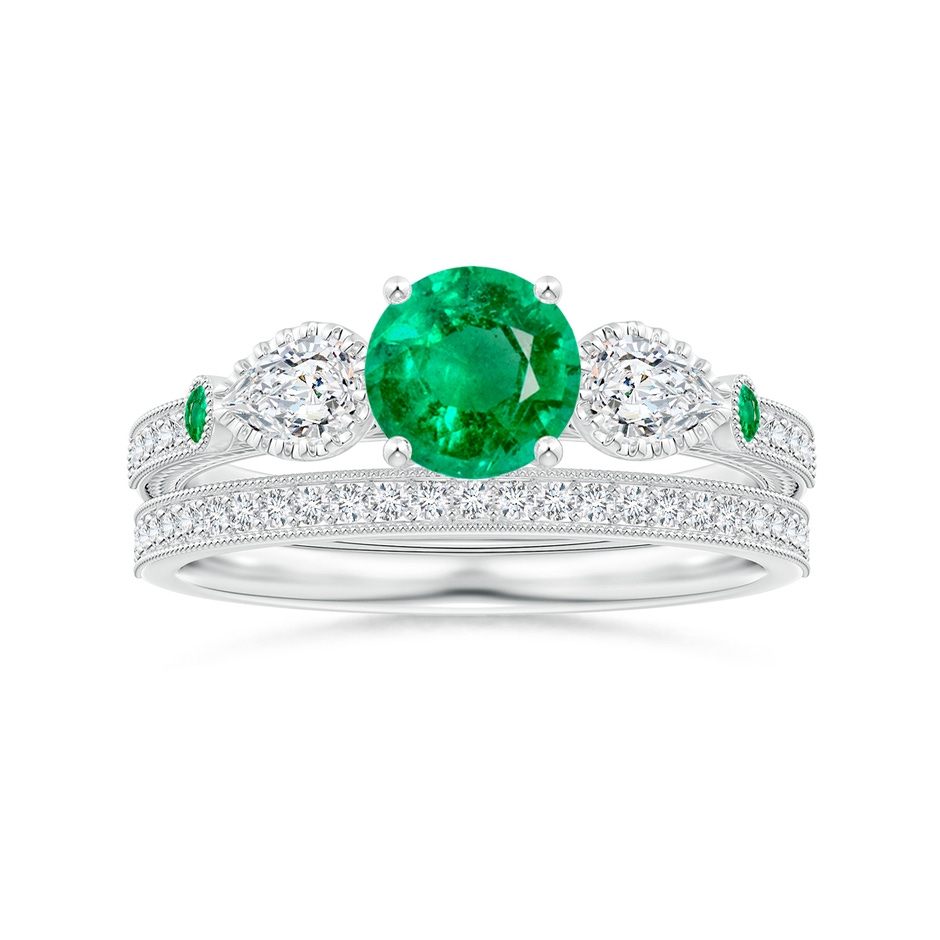 6mm AAA Aeon Vintage Style Emerald and Diamond Three Stone Engagement Ring with Milgrain in White Gold side-3