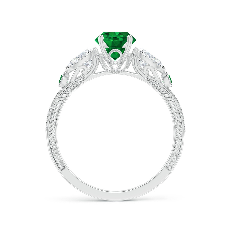 6mm AAAA Aeon Vintage Style Emerald and Diamond Three Stone Engagement Ring with Milgrain in White Gold side-1