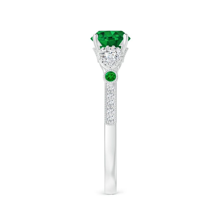 6mm AAAA Aeon Vintage Style Emerald and Diamond Three Stone Engagement Ring with Milgrain in White Gold side-2