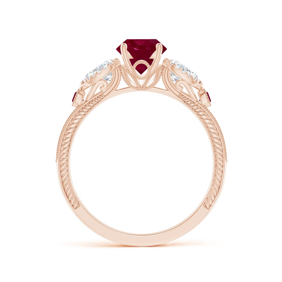 6mm A Aeon Vintage Style Ruby and Diamond Three Stone Engagement Ring with Milgrain in Rose Gold side-1