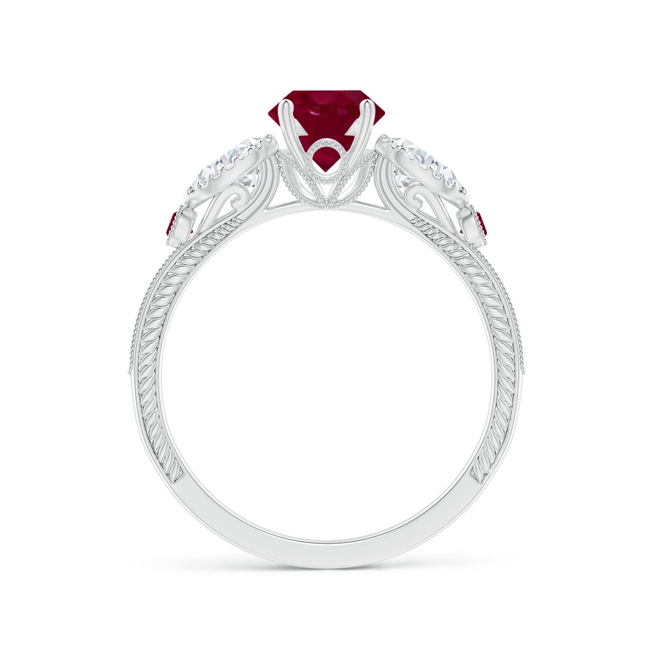 6mm A Aeon Vintage Style Ruby and Diamond Three Stone Engagement Ring with Milgrain in White Gold side-1