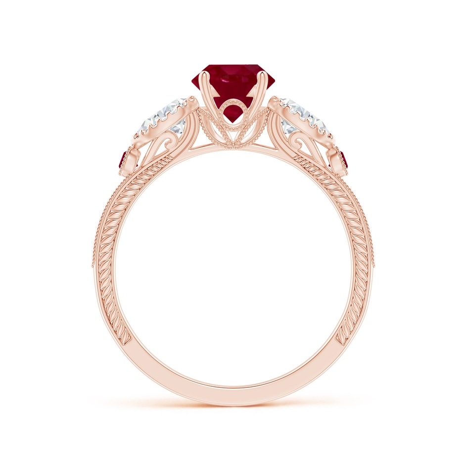 6mm AA Aeon Vintage Style Ruby and Diamond Three Stone Engagement Ring with Milgrain in 18K Rose Gold side-1