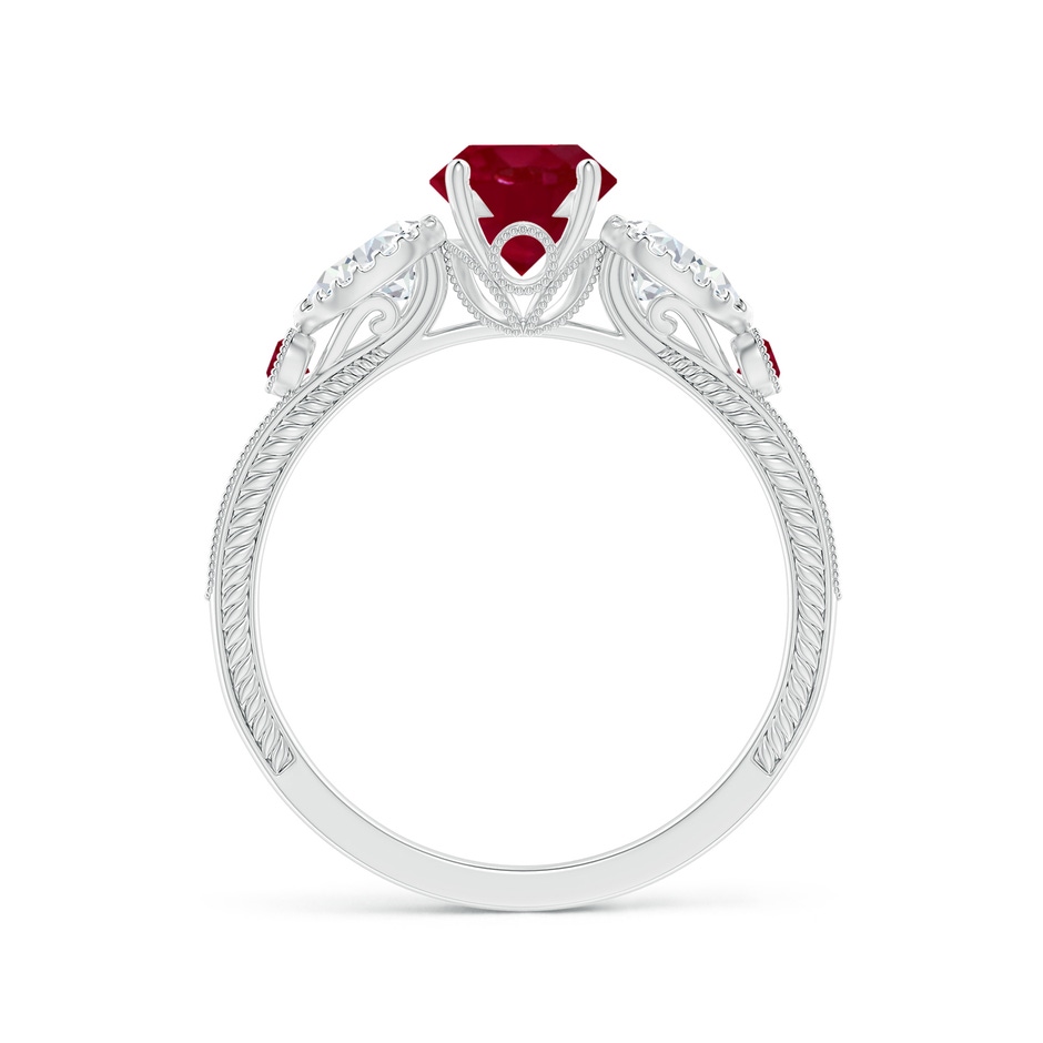 6mm AA Aeon Vintage Style Ruby and Diamond Three Stone Engagement Ring with Milgrain in White Gold side-1