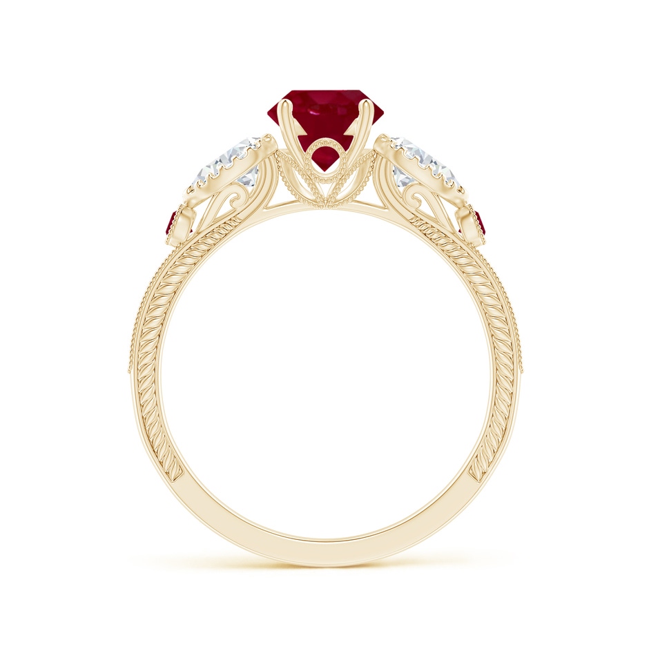 6mm AA Aeon Vintage Style Ruby and Diamond Three Stone Engagement Ring with Milgrain in Yellow Gold side-1