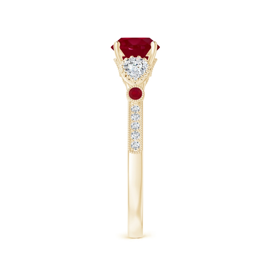 6mm AA Aeon Vintage Style Ruby and Diamond Three Stone Engagement Ring with Milgrain in Yellow Gold side-2
