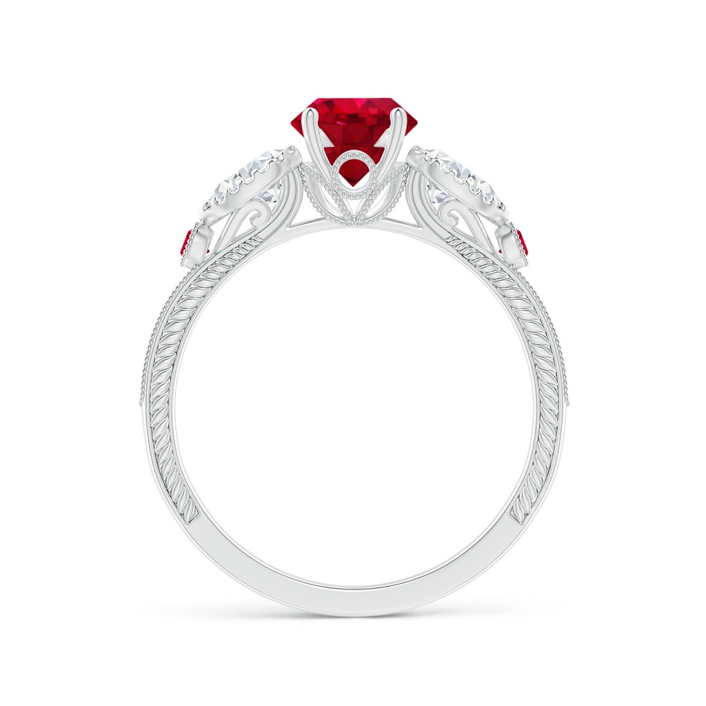 6mm AAA Aeon Vintage Style Ruby and Diamond Three Stone Engagement Ring with Milgrain in White Gold - side_1