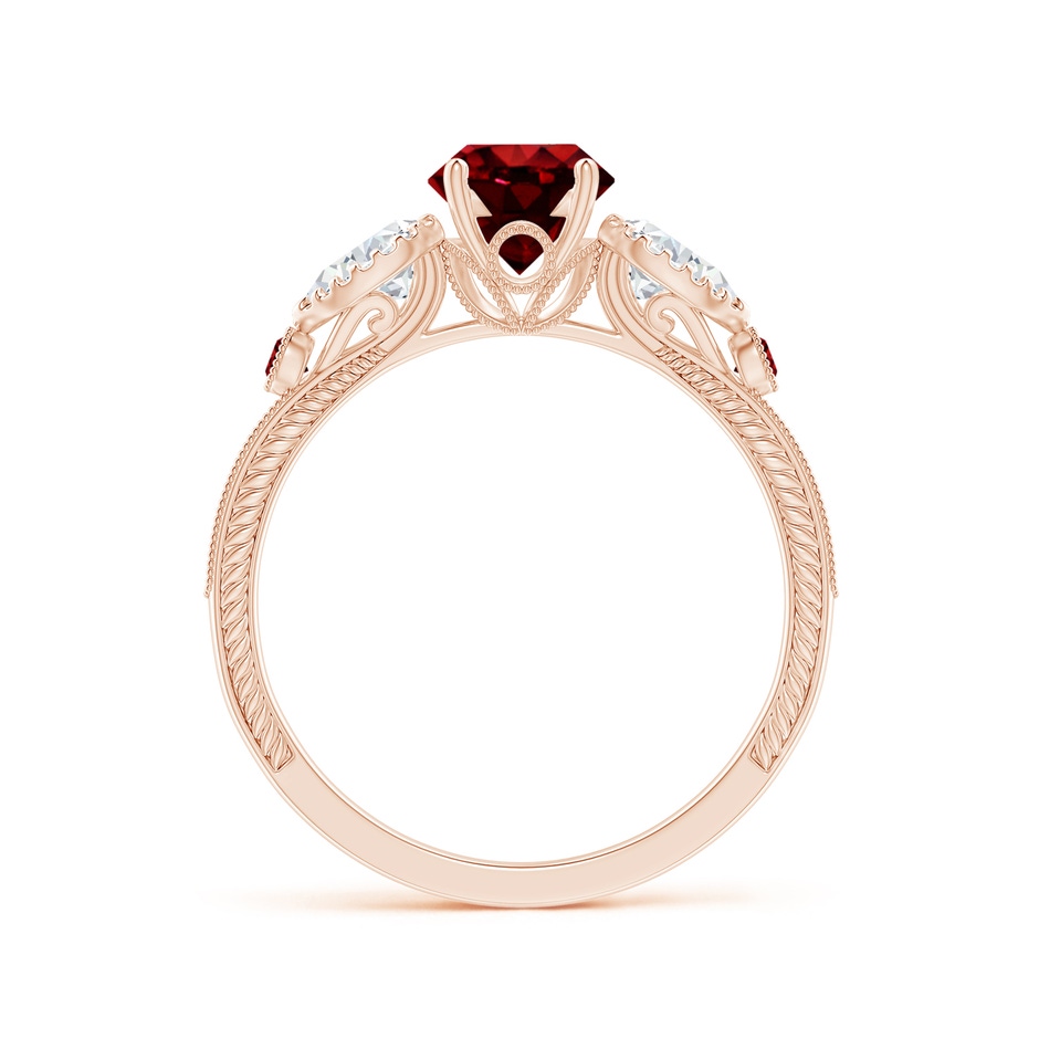6mm AAAA Aeon Vintage Style Ruby and Diamond Three Stone Engagement Ring with Milgrain in Rose Gold side-1