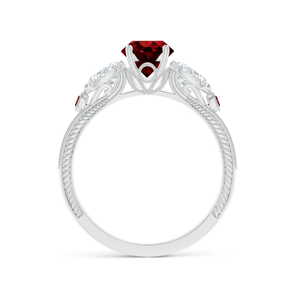 6mm AAAA Aeon Vintage Style Ruby and Diamond Three Stone Engagement Ring with Milgrain in White Gold side-1