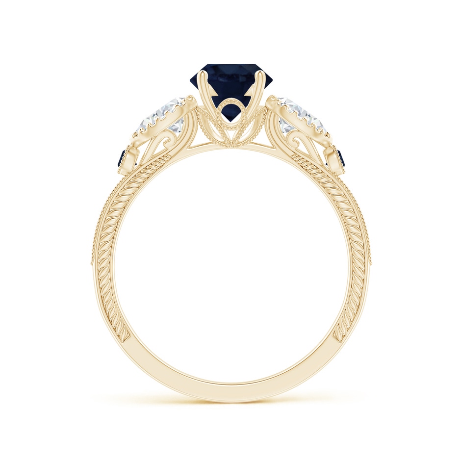 6mm A Aeon Vintage Style Sapphire and Diamond Three Stone Engagement Ring with Milgrain in Yellow Gold side-1