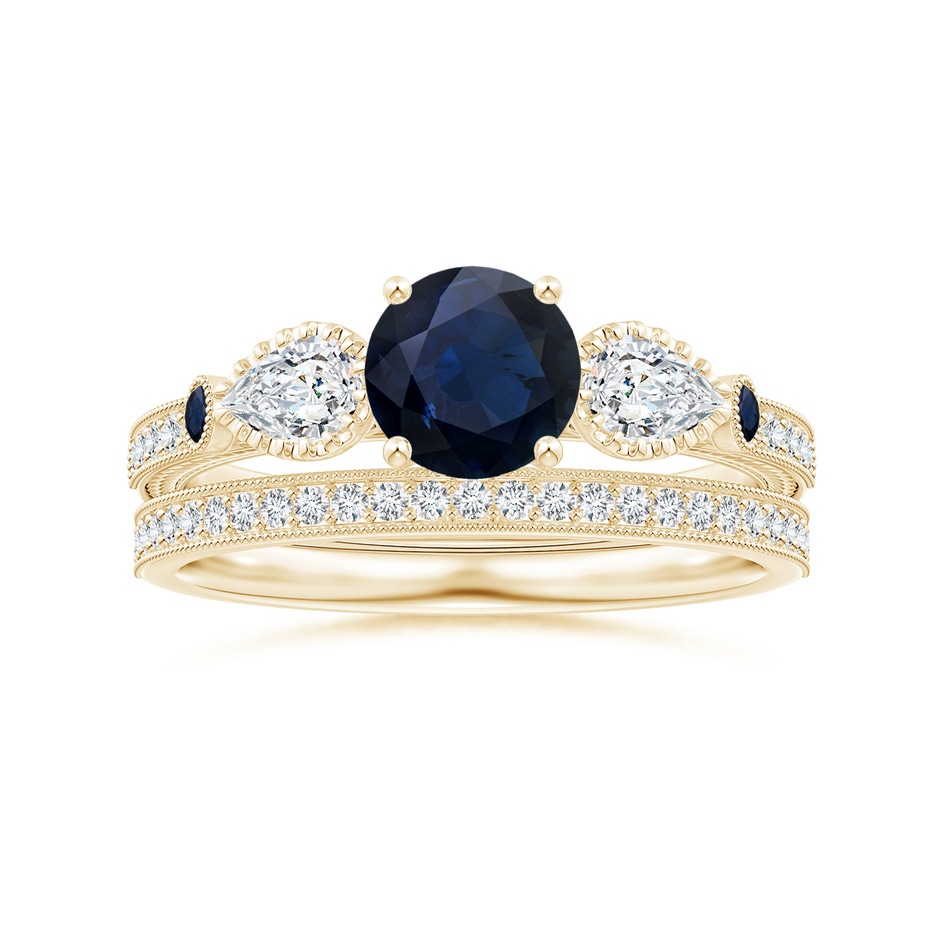 6mm A Aeon Vintage Style Sapphire and Diamond Three Stone Engagement Ring with Milgrain in Yellow Gold side-3