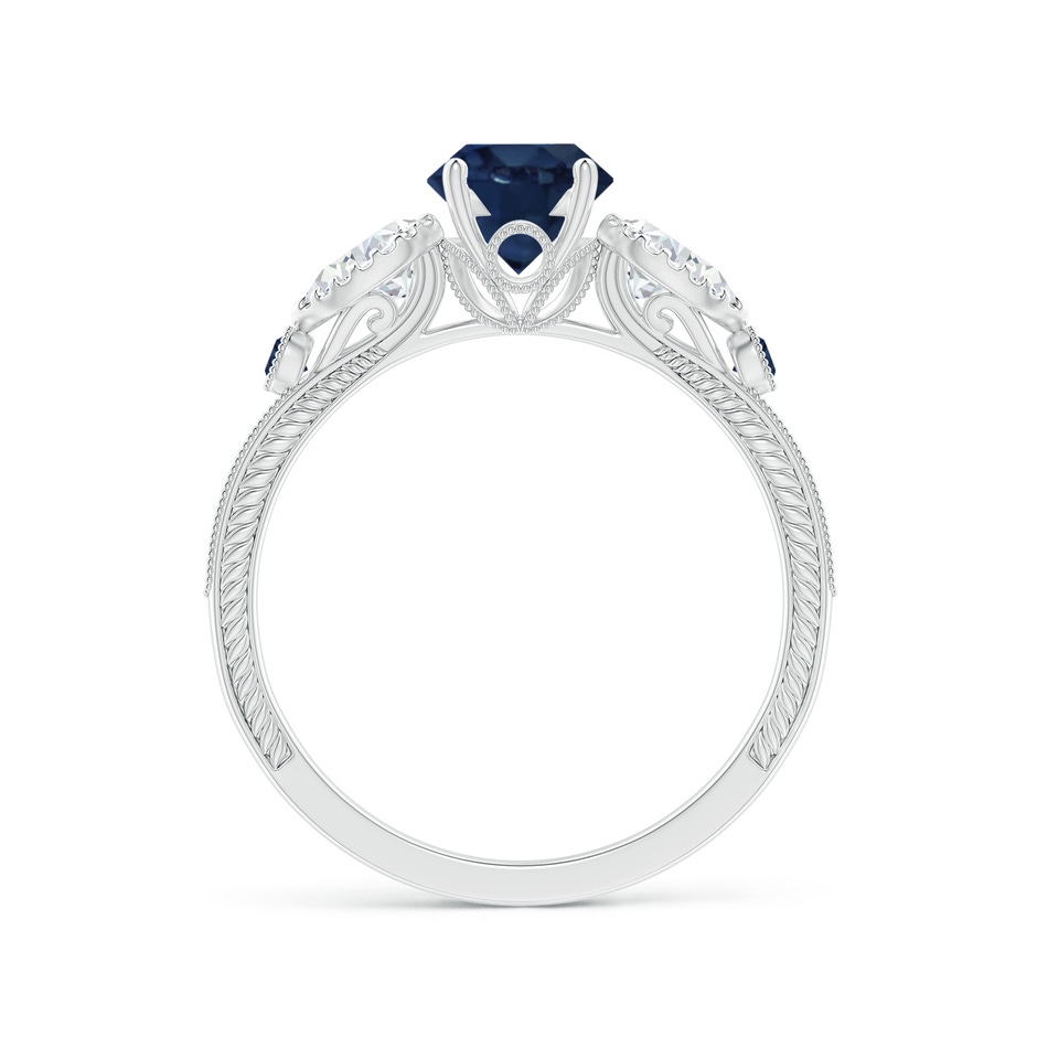 6mm AA Aeon Vintage Style Sapphire and Diamond Three Stone Engagement Ring with Milgrain in White Gold side-1