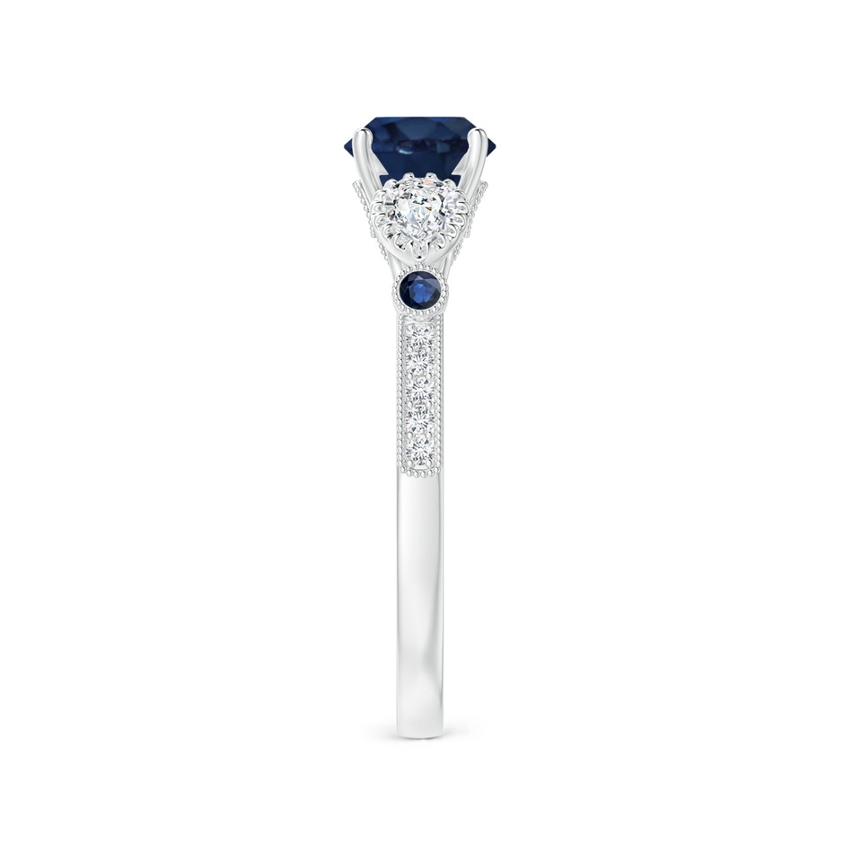 6mm AA Aeon Vintage Style Sapphire and Diamond Three Stone Engagement Ring with Milgrain in White Gold side-2