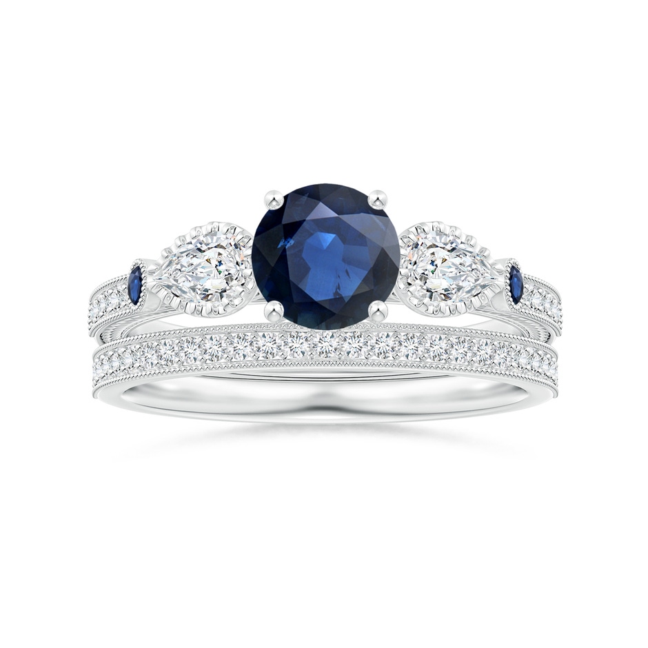 6mm AA Aeon Vintage Style Sapphire and Diamond Three Stone Engagement Ring with Milgrain in White Gold side-3