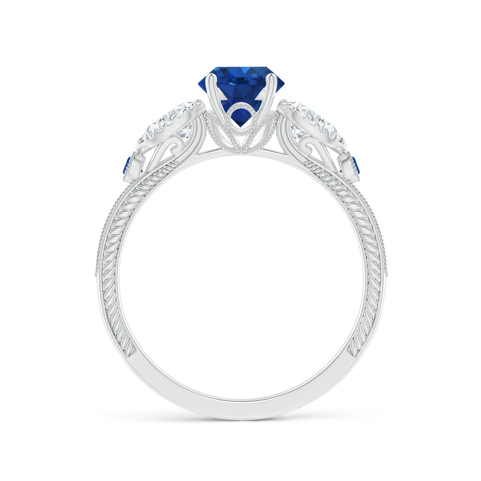 6mm AAA Aeon Vintage Style Sapphire and Diamond Three Stone Engagement Ring with Milgrain in 18K White Gold side-1