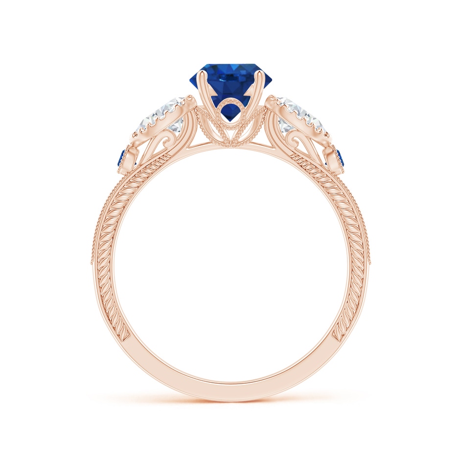 6mm AAA Aeon Vintage Style Sapphire and Diamond Three Stone Engagement Ring with Milgrain in Rose Gold side-1