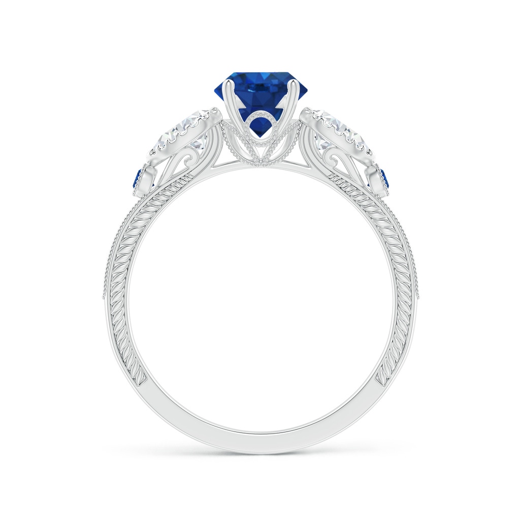 6mm AAA Aeon Vintage Style Sapphire and Diamond Three Stone Engagement Ring with Milgrain in White Gold - side_1