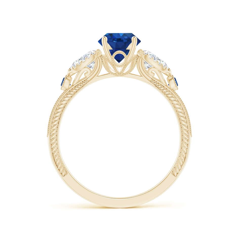 6mm AAA Aeon Vintage Style Sapphire and Diamond Three Stone Engagement Ring with Milgrain in Yellow Gold side-1