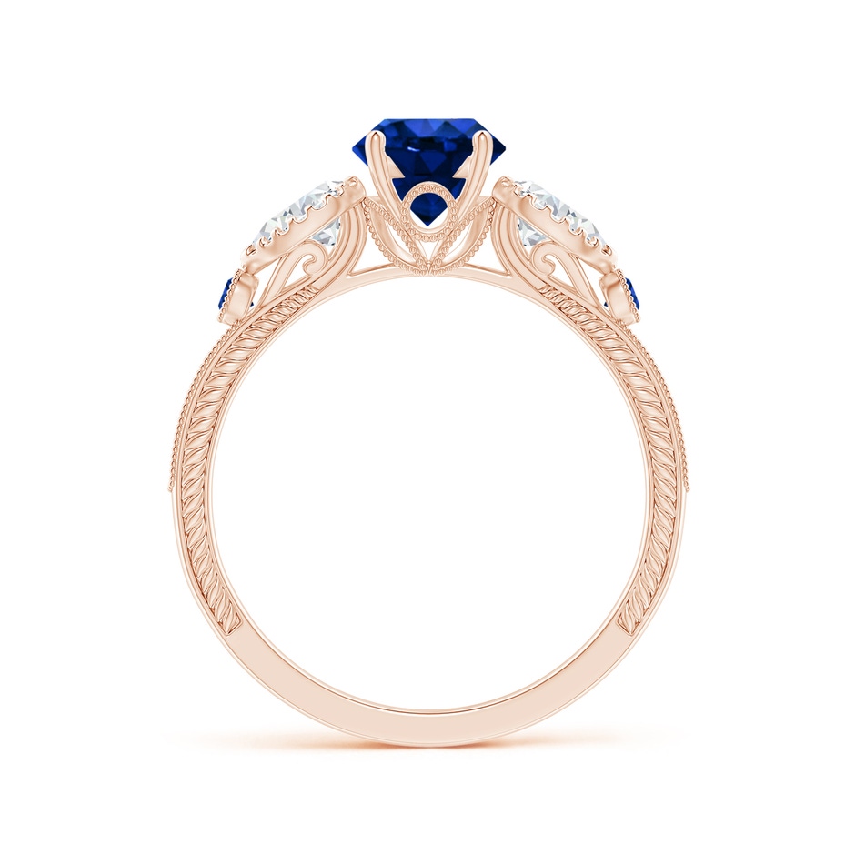 6mm AAAA Aeon Vintage Style Sapphire and Diamond Three Stone Engagement Ring with Milgrain in 9K Rose Gold side-1