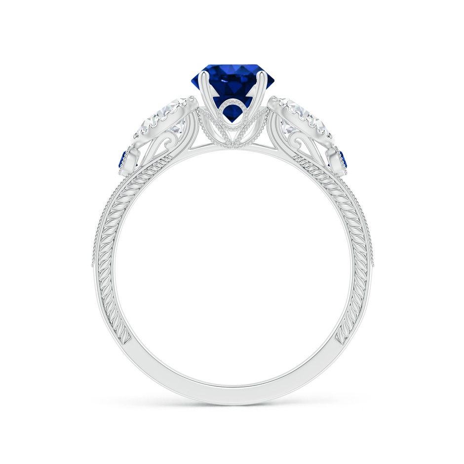 6mm AAAA Aeon Vintage Style Sapphire and Diamond Three Stone Engagement Ring with Milgrain in White Gold side-1