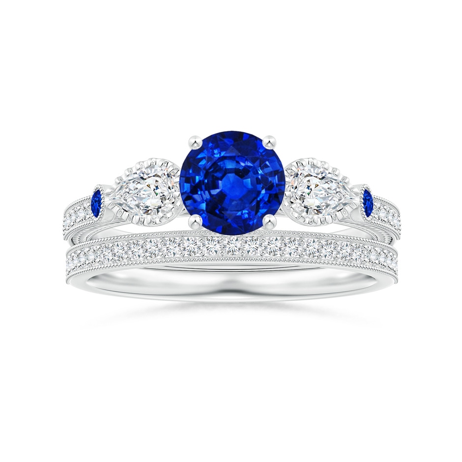 6mm AAAA Aeon Vintage Style Sapphire and Diamond Three Stone Engagement Ring with Milgrain in White Gold side-3