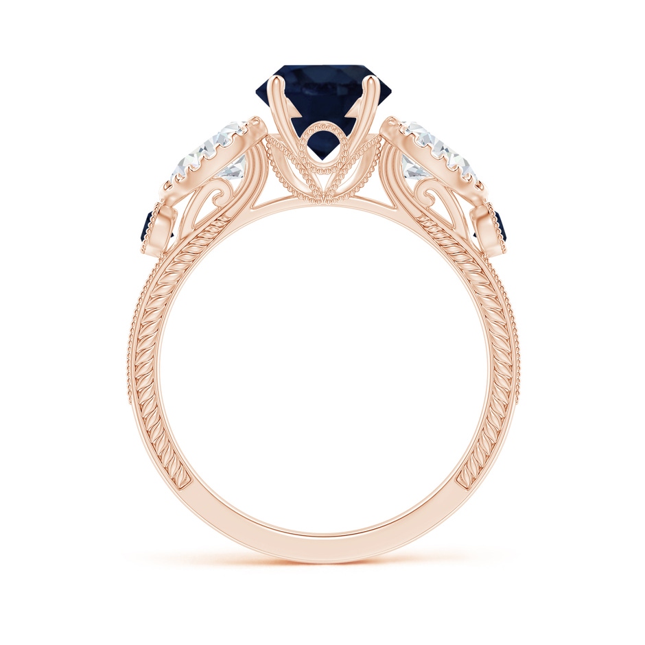 7mm A Aeon Vintage Style Sapphire and Diamond Three Stone Engagement Ring with Milgrain in Rose Gold side-1
