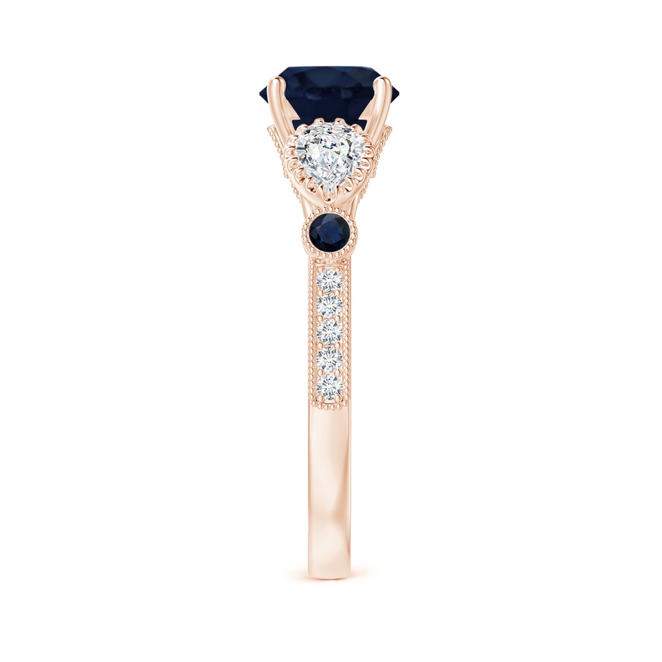 7mm A Aeon Vintage Style Sapphire and Diamond Three Stone Engagement Ring with Milgrain in Rose Gold side-2