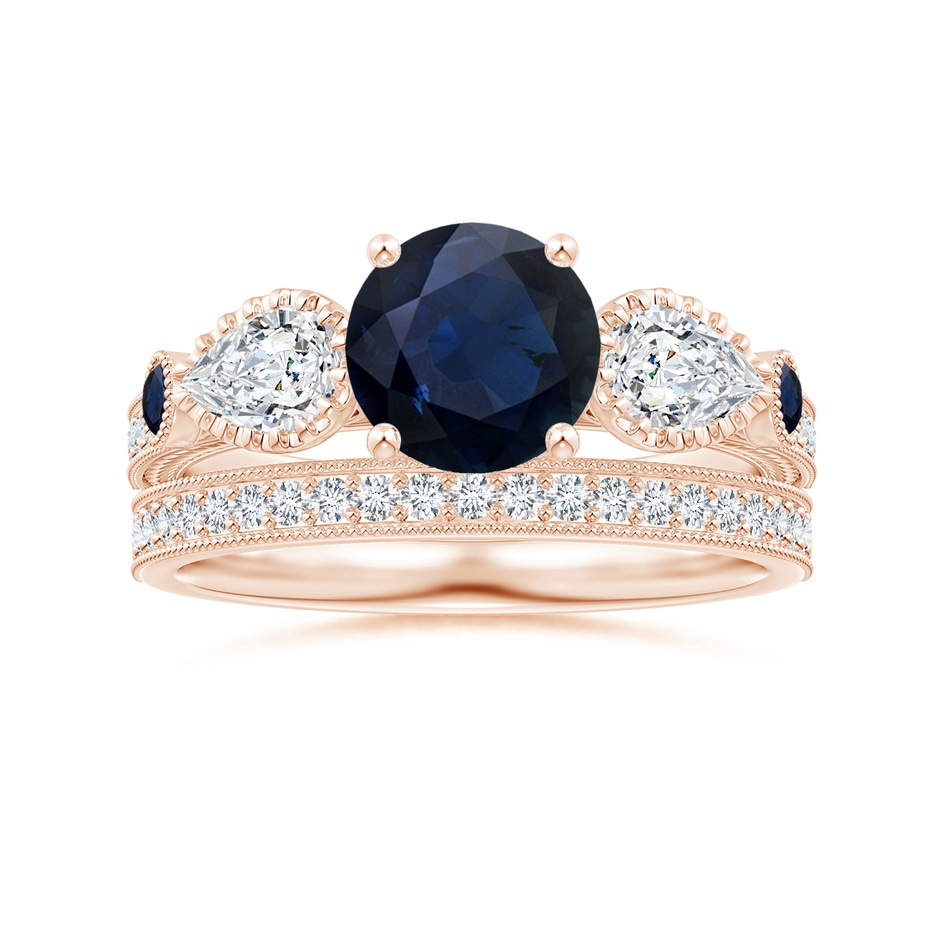 7mm A Aeon Vintage Style Sapphire and Diamond Three Stone Engagement Ring with Milgrain in Rose Gold side-3