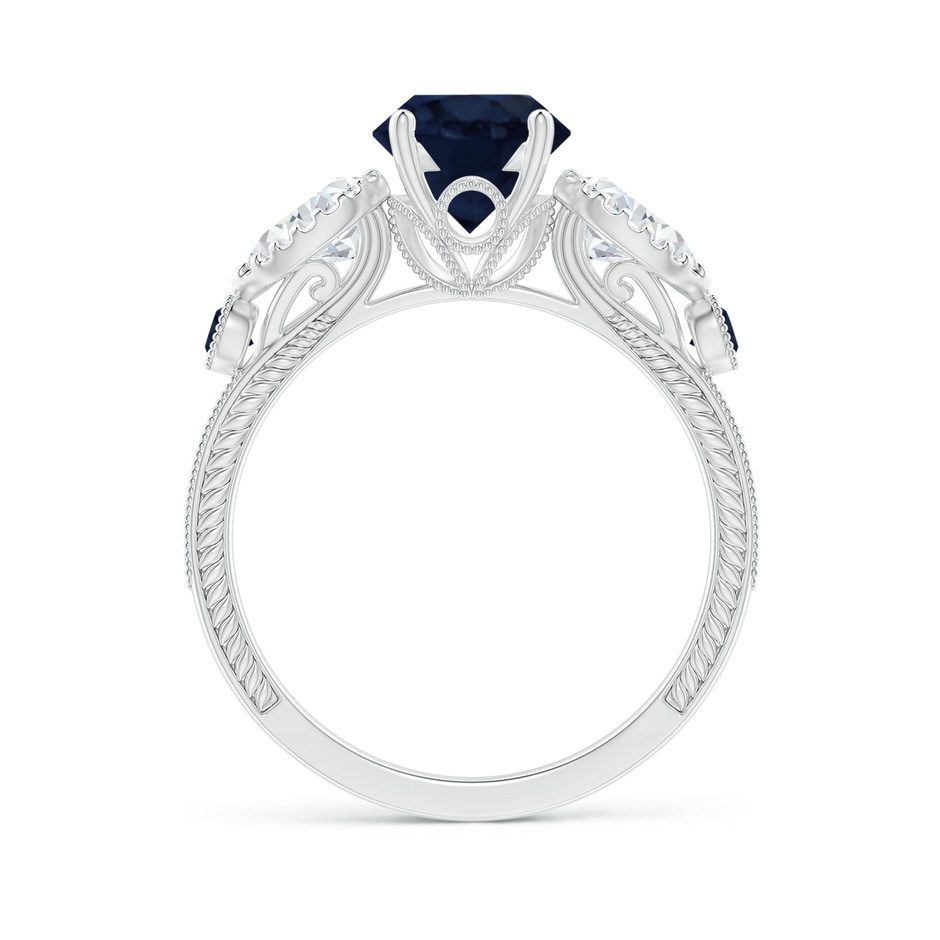 7mm A Aeon Vintage Style Sapphire and Diamond Three Stone Engagement Ring with Milgrain in White Gold side-1
