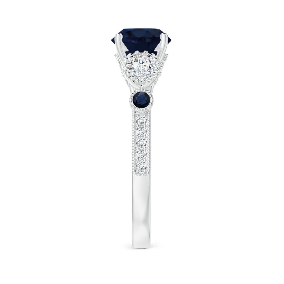 7mm A Aeon Vintage Style Sapphire and Diamond Three Stone Engagement Ring with Milgrain in White Gold side-2
