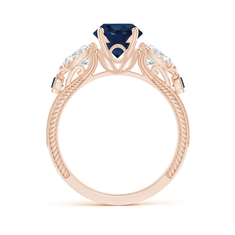 7mm AA Aeon Vintage Style Sapphire and Diamond Three Stone Engagement Ring with Milgrain in Rose Gold side-1