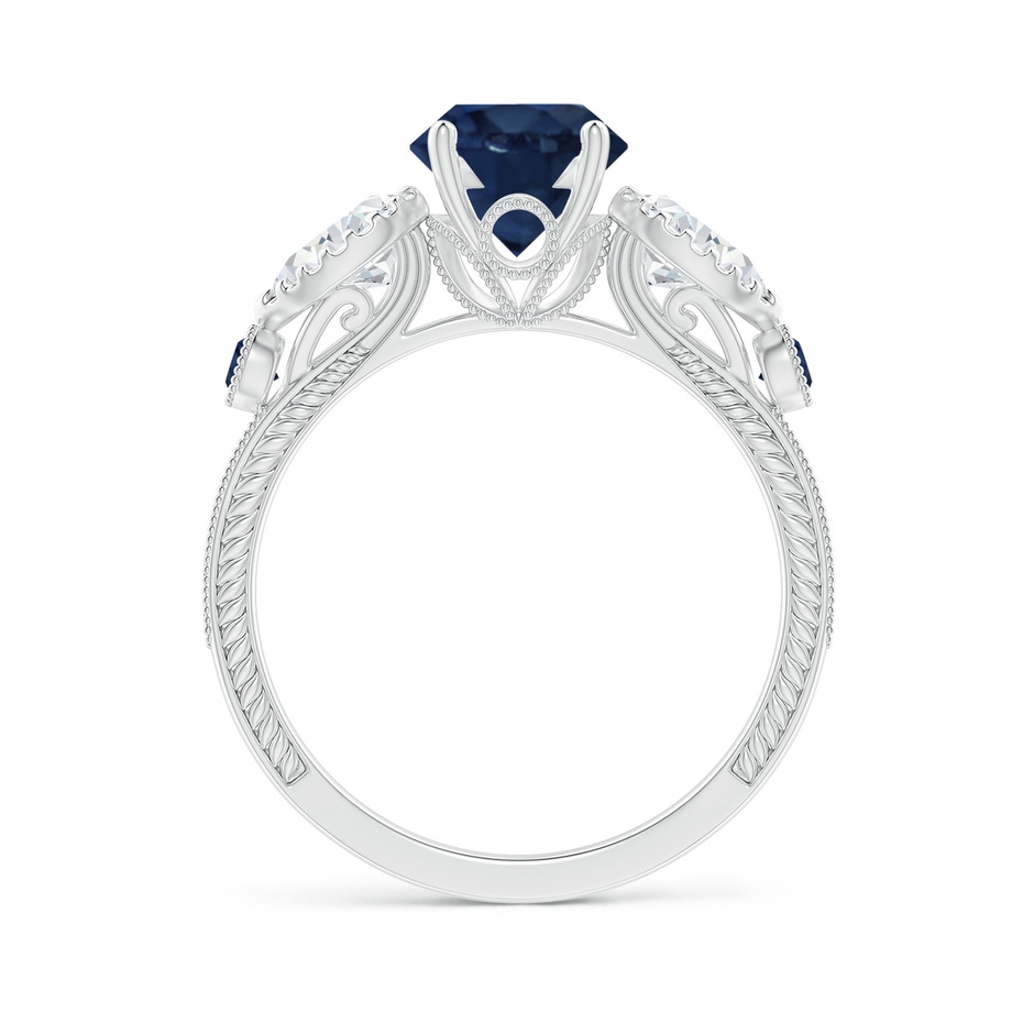 7mm AA Aeon Vintage Style Sapphire and Diamond Three Stone Engagement Ring with Milgrain in White Gold side-1