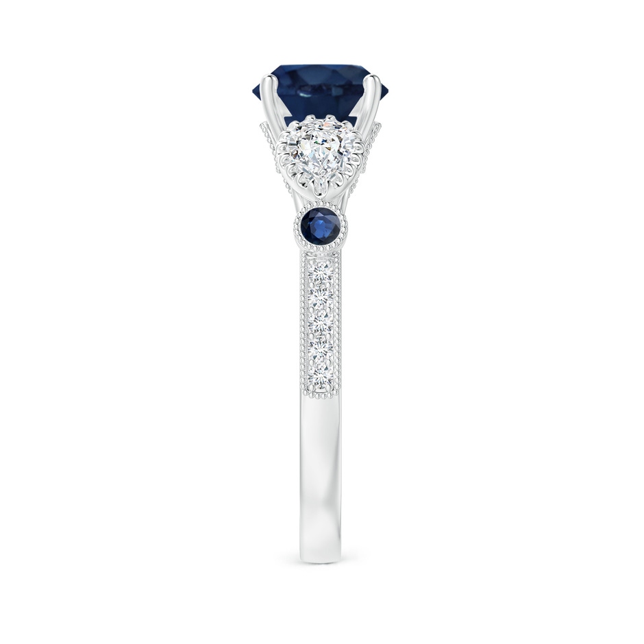 7mm AA Aeon Vintage Style Sapphire and Diamond Three Stone Engagement Ring with Milgrain in White Gold side-2