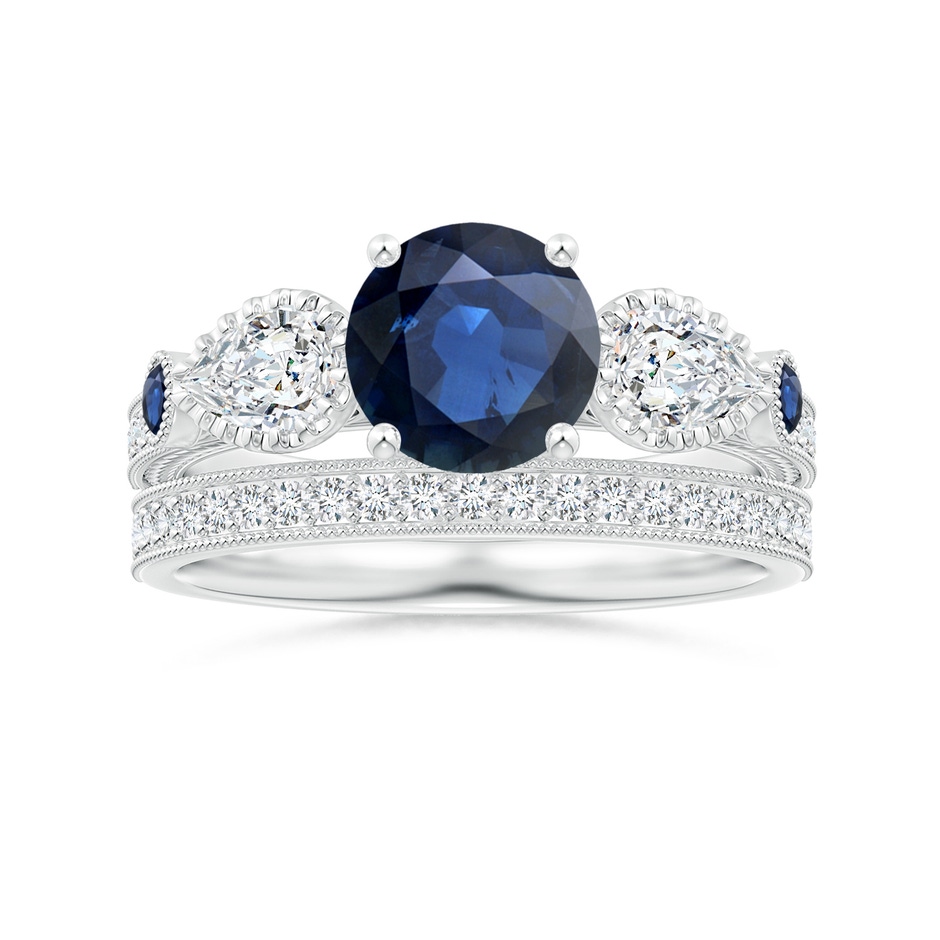 7mm AA Aeon Vintage Style Sapphire and Diamond Three Stone Engagement Ring with Milgrain in White Gold side-3