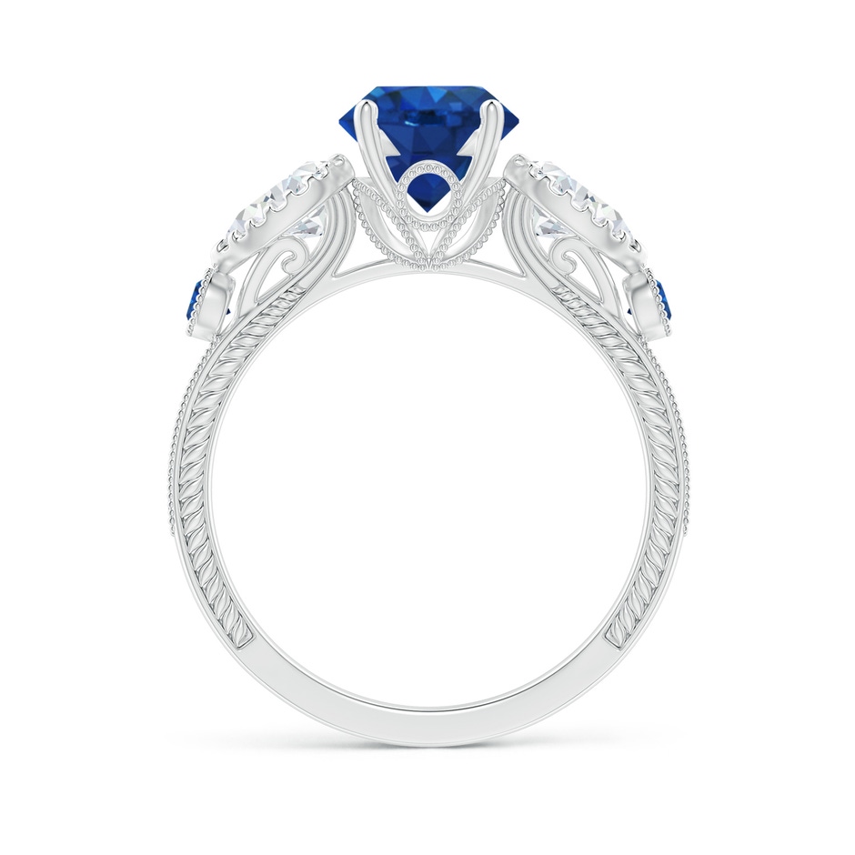 7mm AAA Aeon Vintage Style Sapphire and Diamond Three Stone Engagement Ring with Milgrain in White Gold side-1