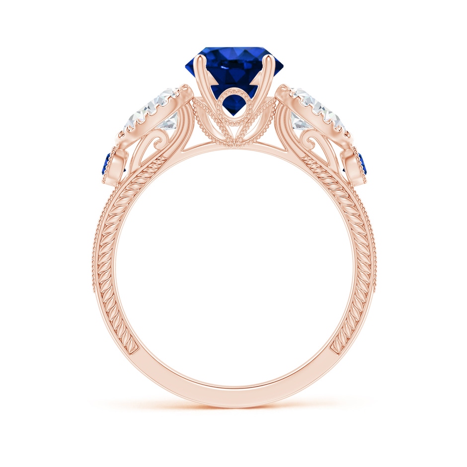 7mm AAAA Aeon Vintage Style Sapphire and Diamond Three Stone Engagement Ring with Milgrain in 18K Rose Gold side-1