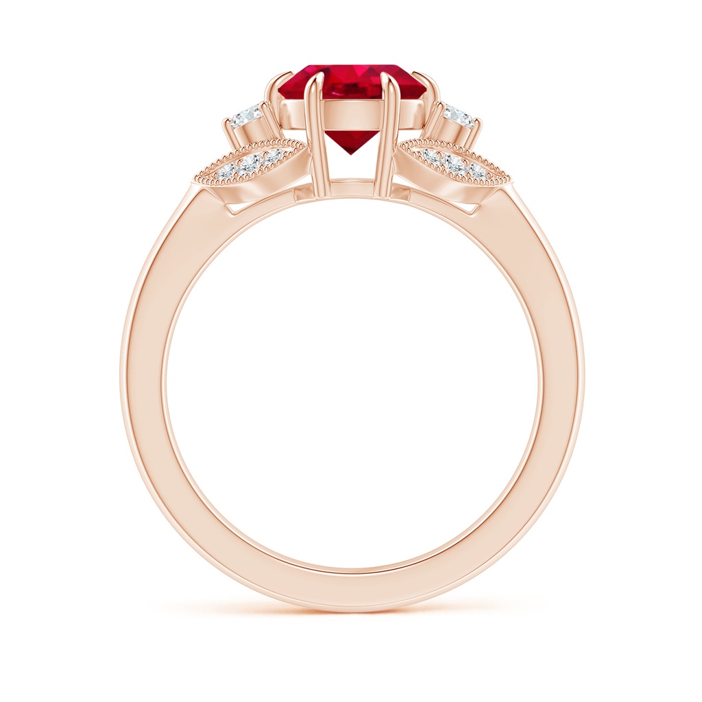 7mm AAA Aeon Vintage Inspired Ruby and Diamond Three Stone Engagement Ring in Rose Gold Side-1