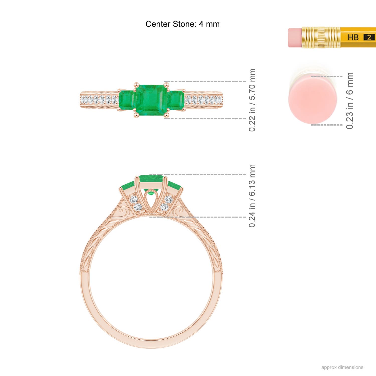 A - Emerald / 0.66 CT / 14 KT Rose Gold