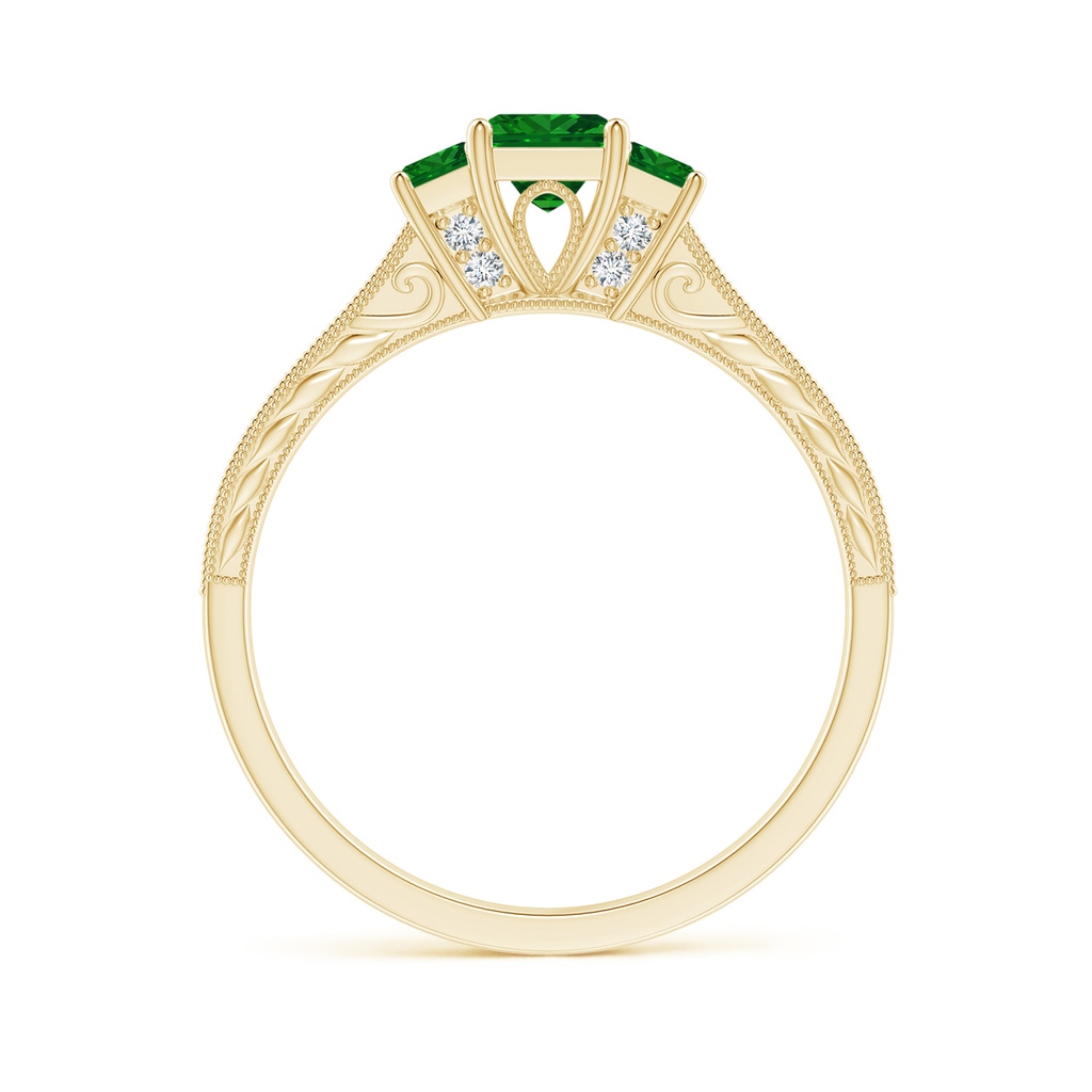 4mm AAAA Aeon Vintage Style Square Emerald Three Stone Engagement Ring with Milgrain in 18K Yellow Gold Side-1