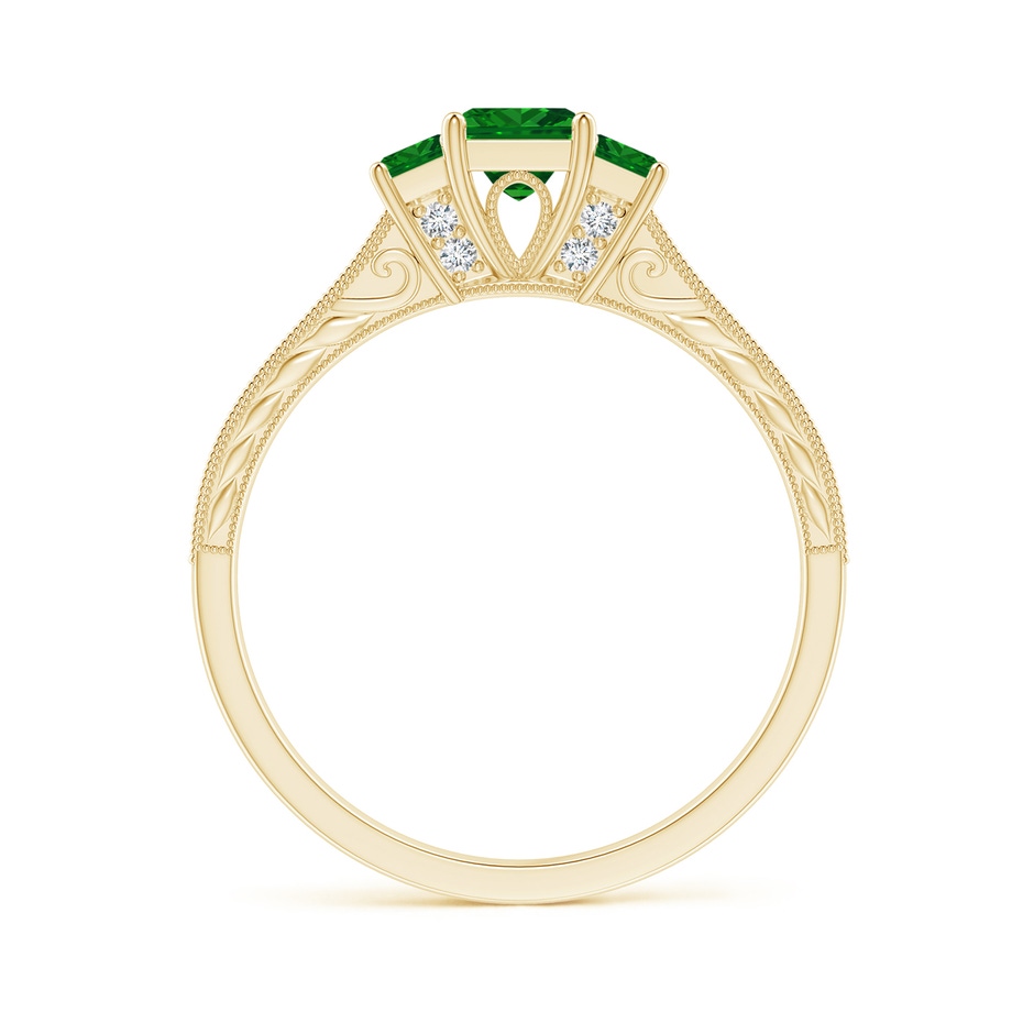 4mm AAAA Aeon Vintage Style Square Emerald Three Stone Engagement Ring with Milgrain in 18K Yellow Gold side-1