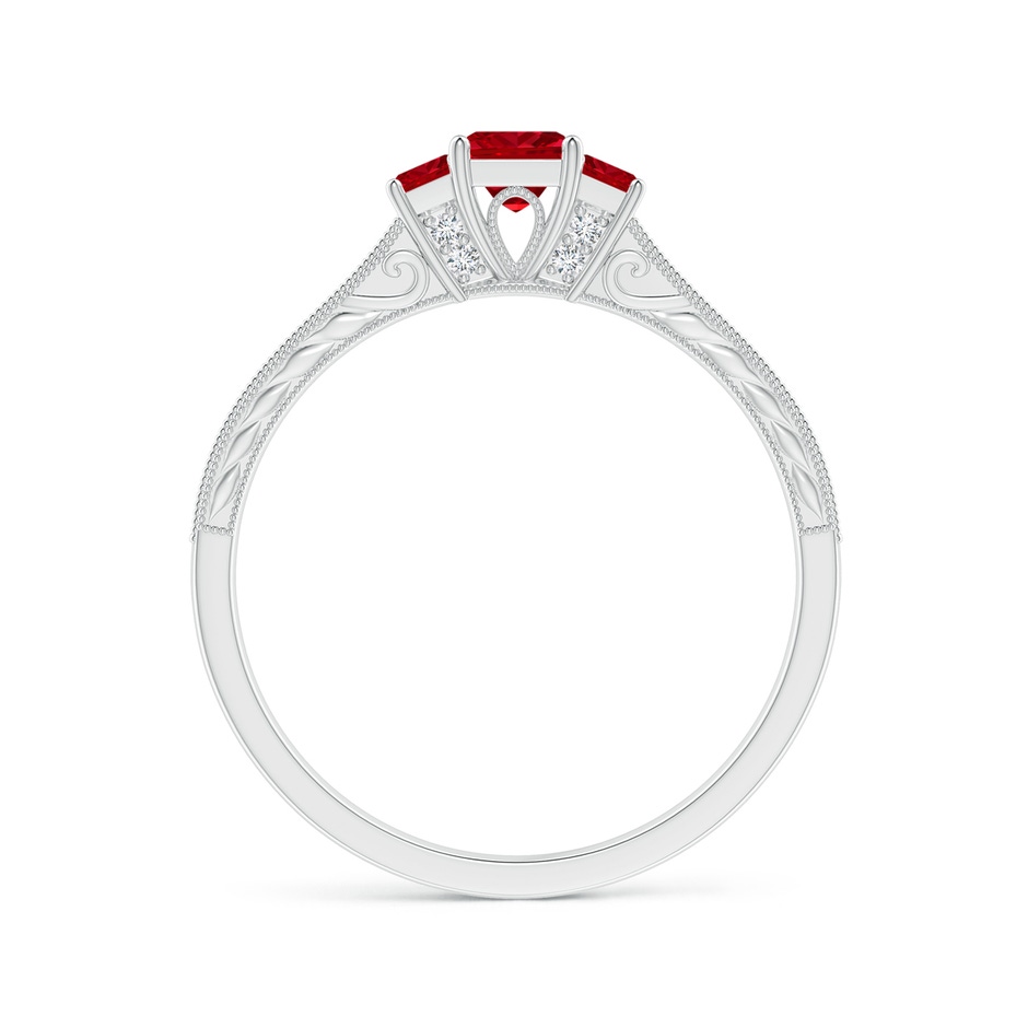3.5mm AAAA Aeon Vintage Style Square Ruby Three Stone Engagement Ring with Milgrain in White Gold side-1