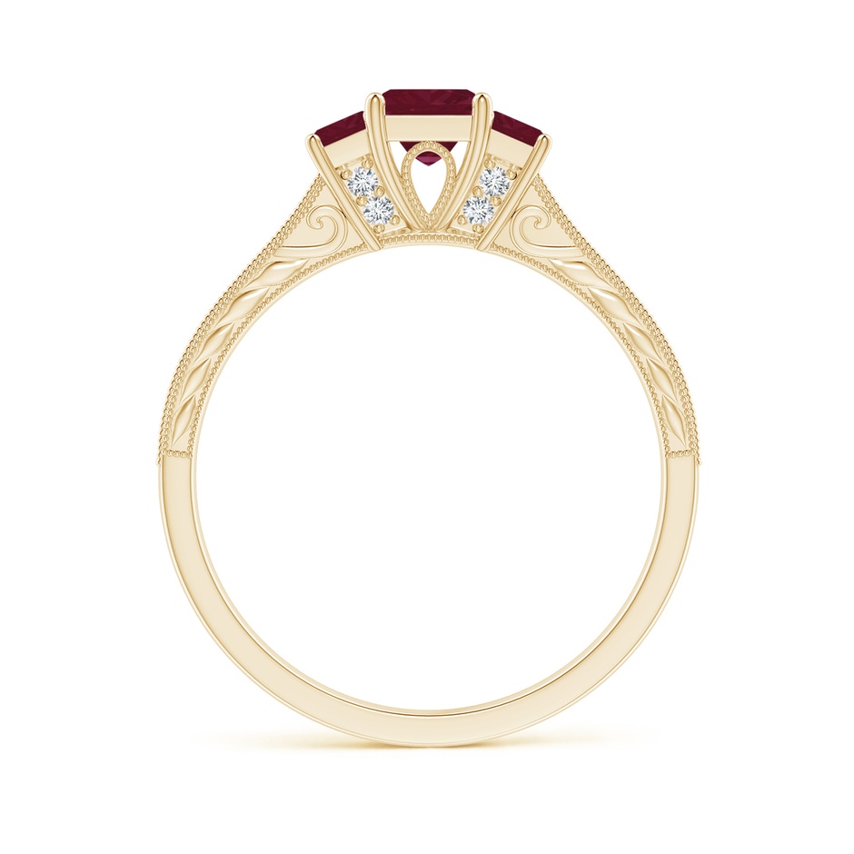 4mm A Aeon Vintage Style Square Ruby Three Stone Engagement Ring with Milgrain in Yellow Gold side-1