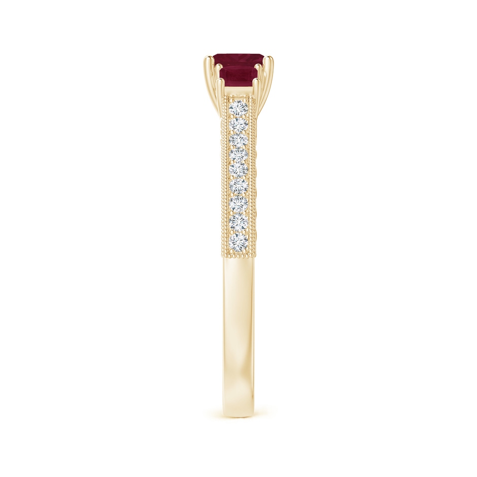 4mm A Aeon Vintage Style Square Ruby Three Stone Engagement Ring with Milgrain in Yellow Gold side-2