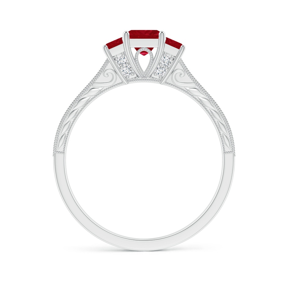 4mm AA Aeon Vintage Style Square Ruby Three Stone Engagement Ring with Milgrain in White Gold side-1