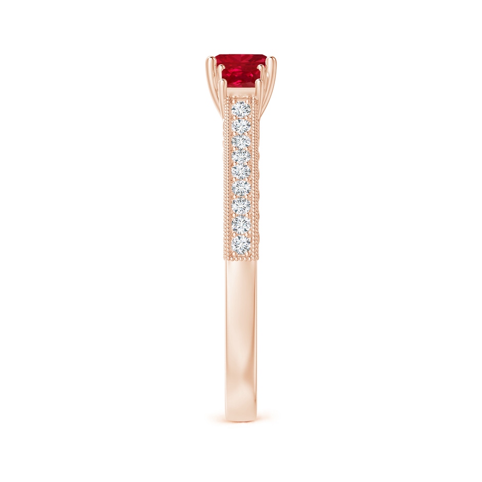4mm AAA Aeon Vintage Style Square Ruby Three Stone Engagement Ring with Milgrain in Rose Gold side-2