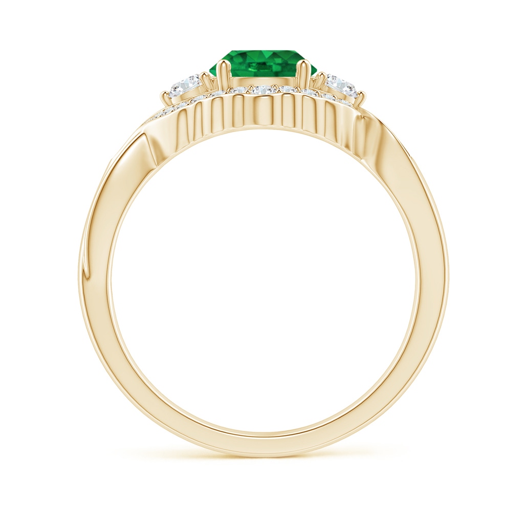 6mm AAA Aeon Vintage Style Emerald & Diamond Floral Halo Three Stone Engagement Ring in Yellow Gold Side-1