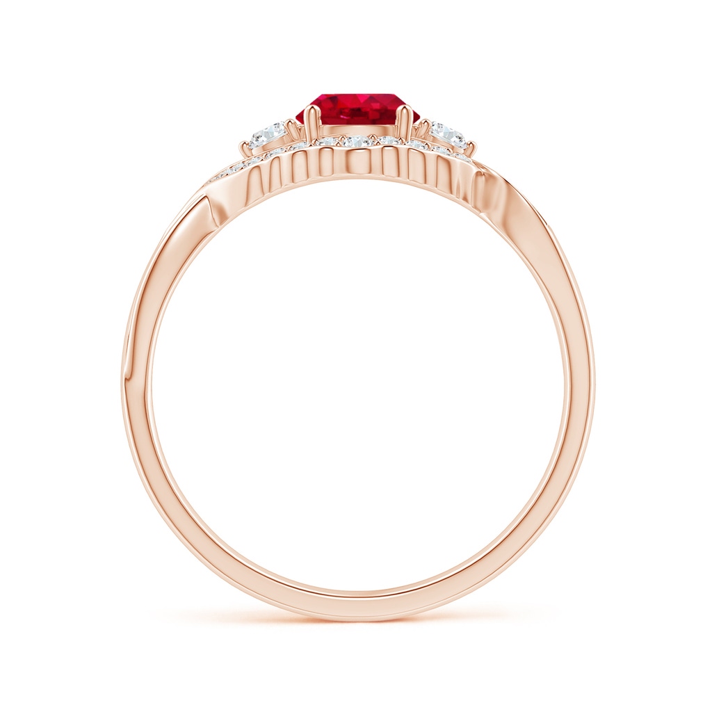 5mm AAA Aeon Vintage Style Ruby & Diamond Floral Halo Three Stone Engagement Ring in Rose Gold Side-1