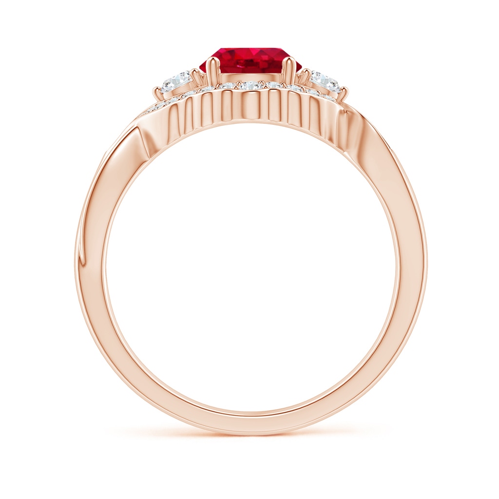 6mm AAA Aeon Vintage Style Ruby & Diamond Floral Halo Three Stone Engagement Ring in Rose Gold Side-1