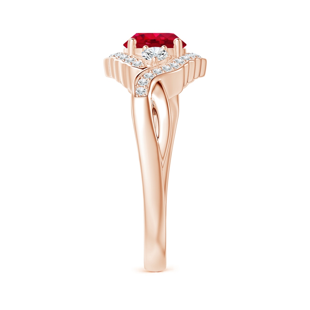 6mm AAA Aeon Vintage Style Ruby & Diamond Floral Halo Three Stone Engagement Ring in Rose Gold Side-2
