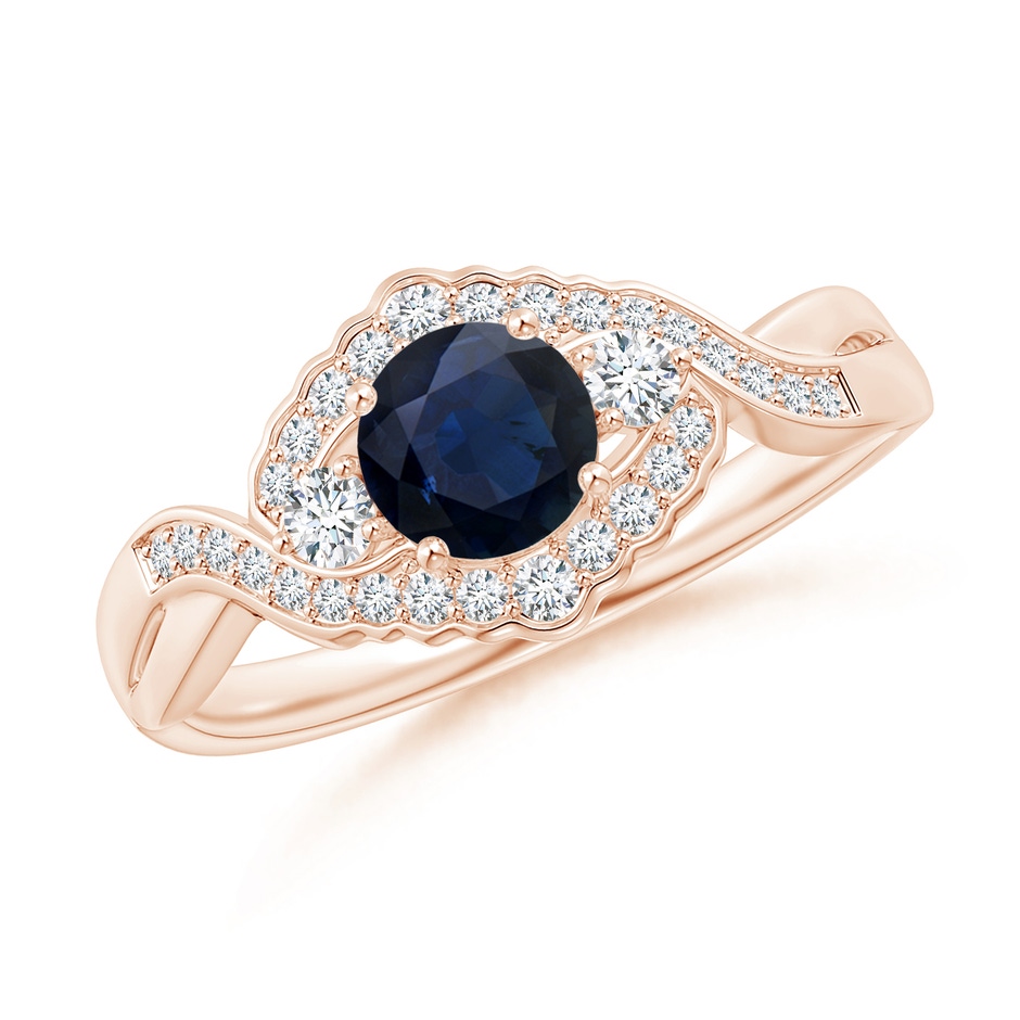 5mm A Aeon Vintage Style Sapphire & Diamond Floral Halo Three Stone Engagement Ring in Rose Gold 